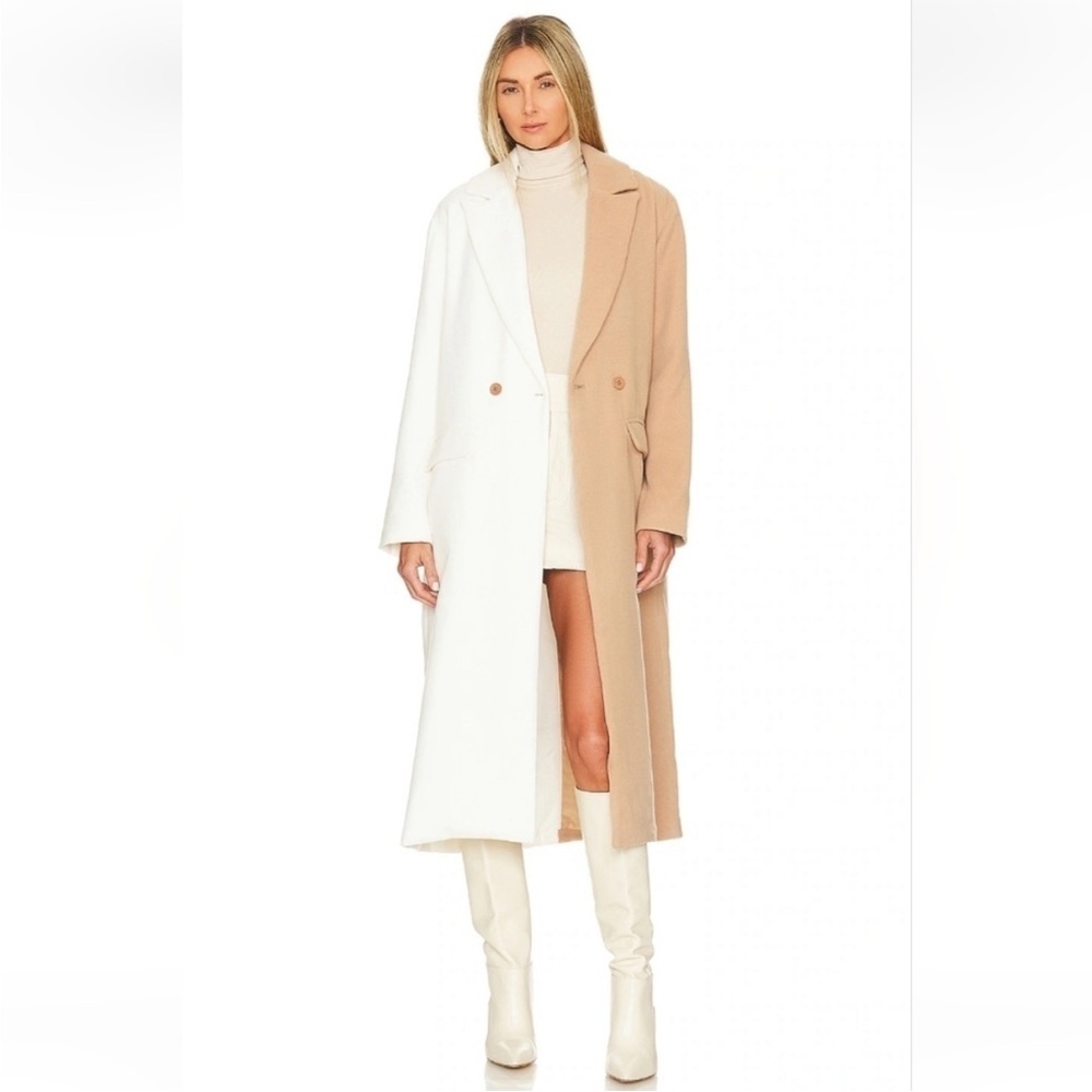 STEVE MADDEN | Caroline Jacket in Camel Ivory Colorblock Long Medium NWT